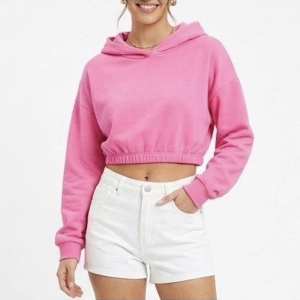 NWOT Naked Wardrobe Pink Cropped Hoodie Sweatshirt Womens Large Casual